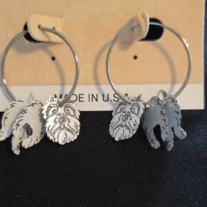 Silver Dog Hoop Earrings
